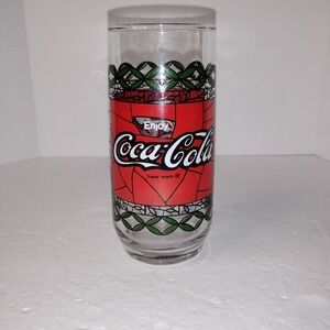 Vintage Coca Cola Tiffany Stained Glass Red Green Drinking Glass Cup Replacement